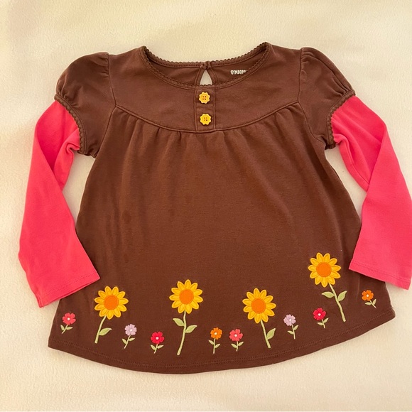 Ensemble Gymboree Fille Taille 4 – Top Violet, Jupe à Carreaux Marron, Motifs Tournesol, Neuf Avec étiquettes